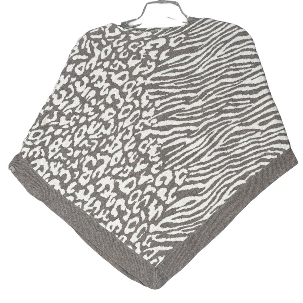 Barefoot Dreams Poncho Sweater One Size Gray White Ocean Breeze Cozychic Casual